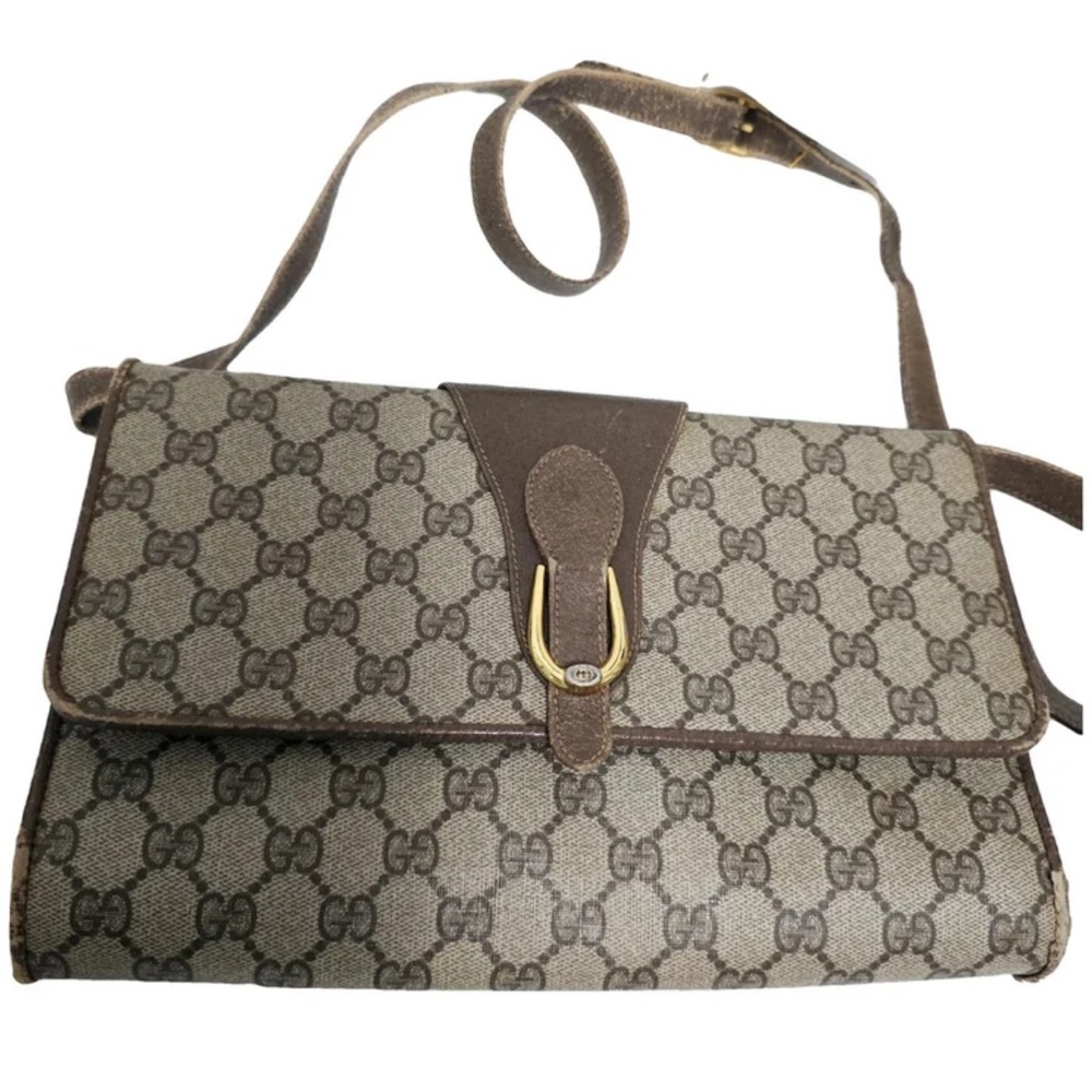 Gucci Brown Leather Trim Shoulder Bag